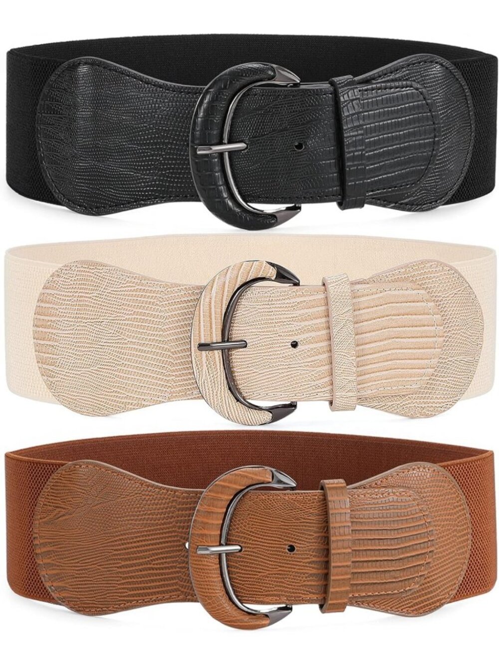 3 Pack Vintage Stretchy Wide Elastic Waist Belts for Women - Perfect for Dresses